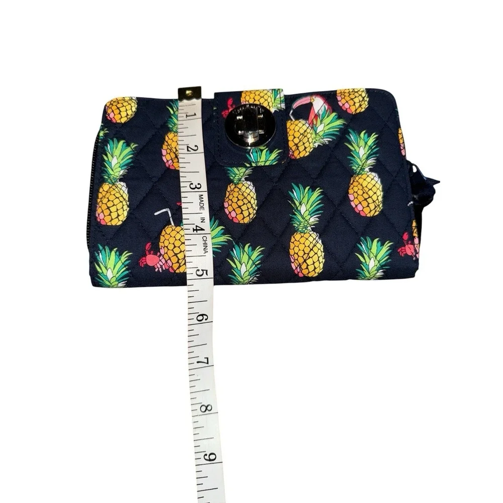 New Vera Bradley Navy Toucan‎ Party with Pineapples RFID Turnlock Wallet